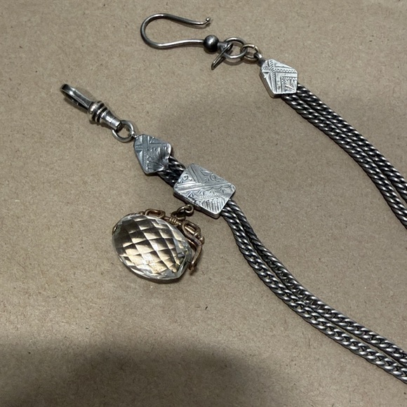 Antique Victorian Pocket Watch Chain with Spinning Crystal Watch Fob - Picture 3 of 11